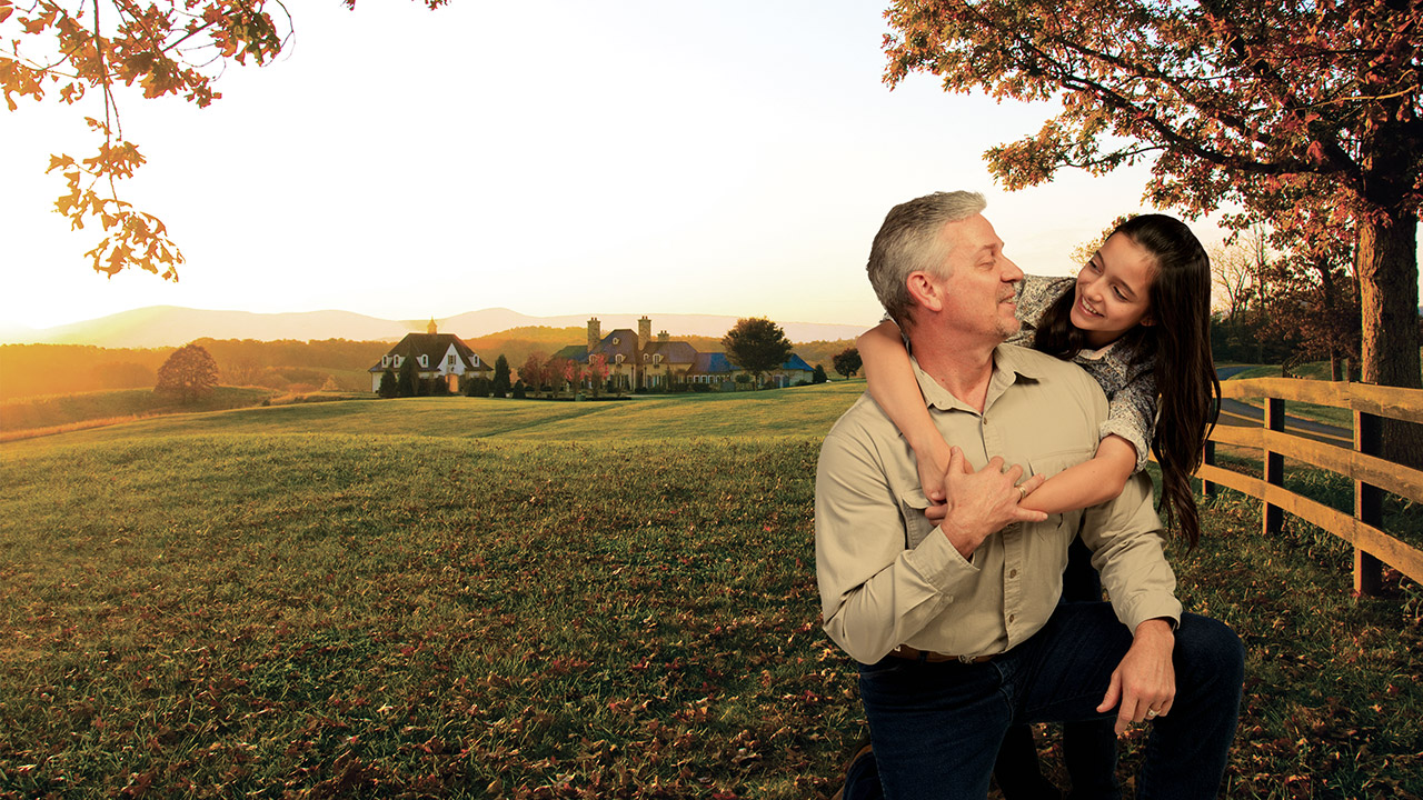 Father with his daughter at their farm Father with his daughter at their farm