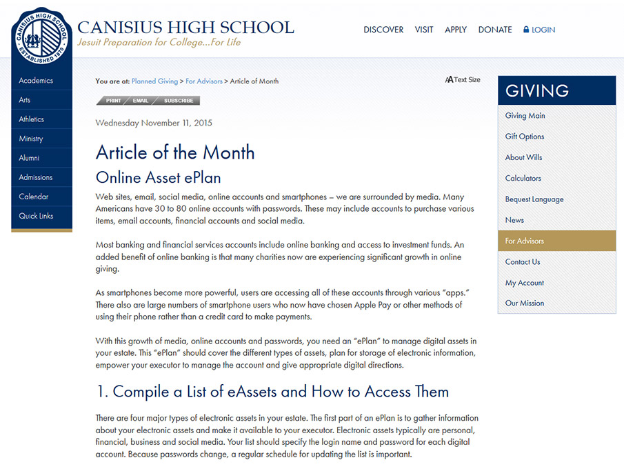 Canisius High School (Article of the Month) Canisius High School (Article of the Month)