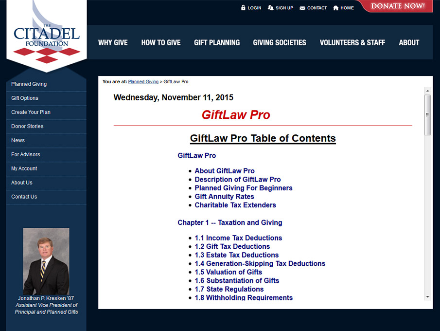 The Citadel Foundation (GiftLaw Pro Section) The Citadel Foundation (GiftLaw Pro Section)